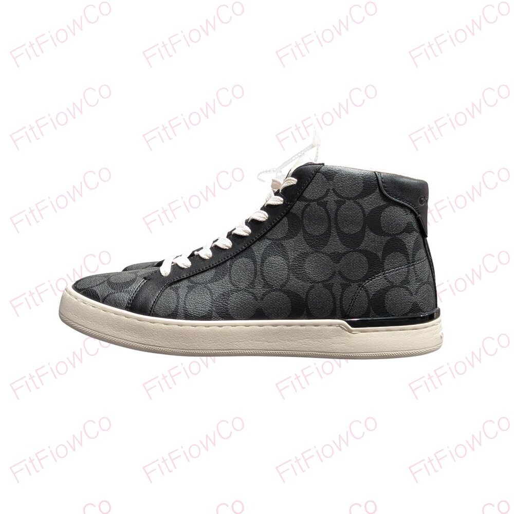 COACH Men’s Signature High-Top Sneakers Black/Charcoal Size 11D (NEW) - Picture 2 of 5